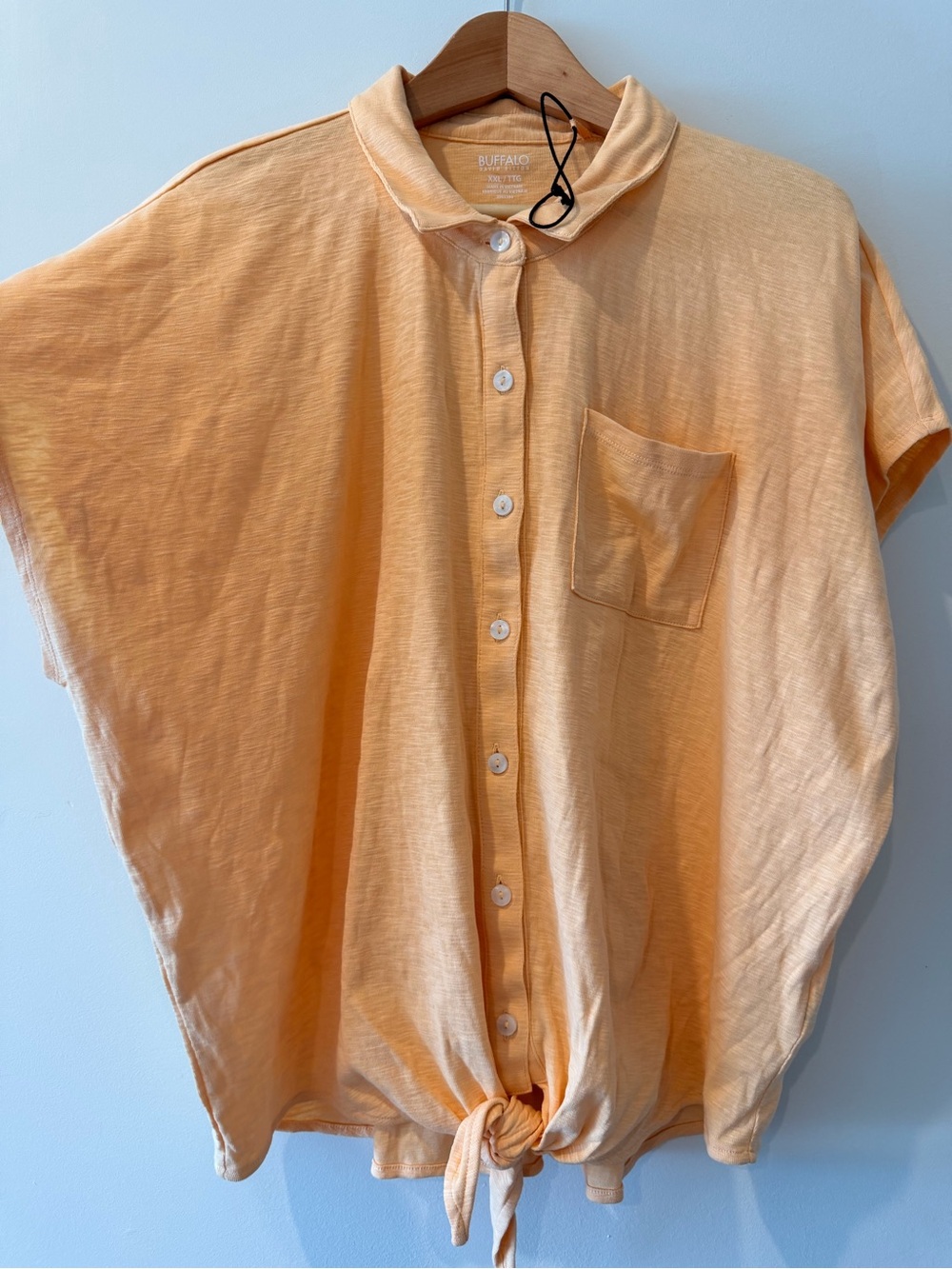 Buffalo David Bitton Peach Short-Sleeve Button Front Tie Shirt